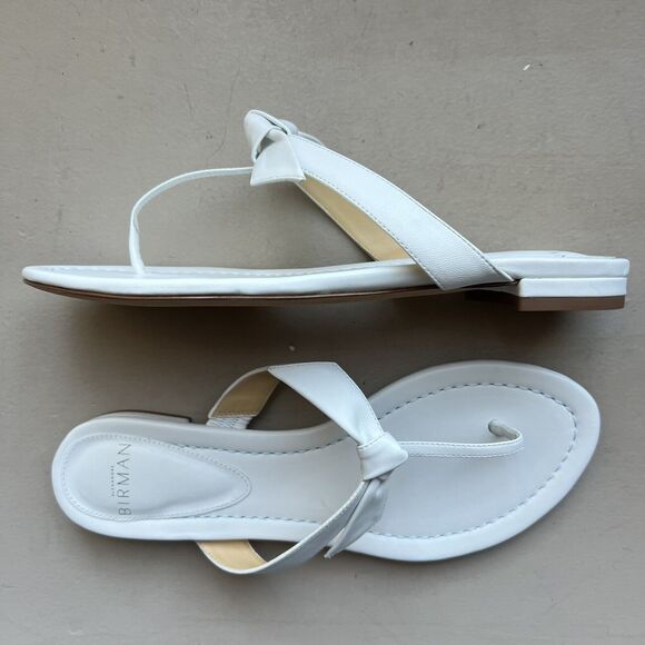 Alexandre Birman Clarita White Leather Bow Thong Sandal Shoes Women EU 37 US 6.5